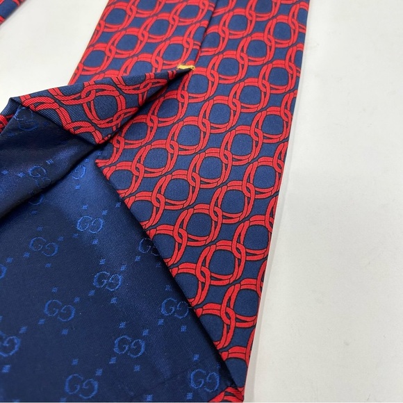 Gucci Mens Tie Silk Necktie Red Blue Authenticated - Picture 9 of 12